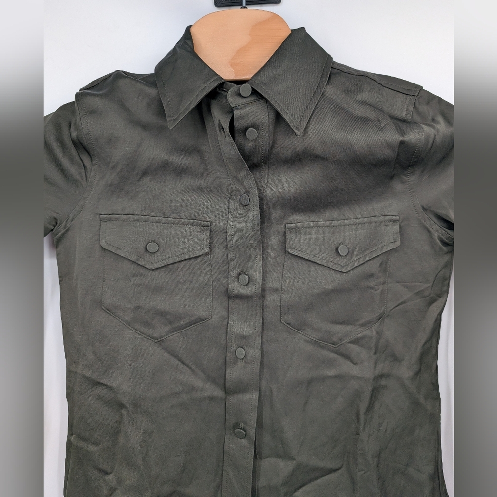 Madewell NWT Women's Western Shirt in Linen Blend Green sz 0